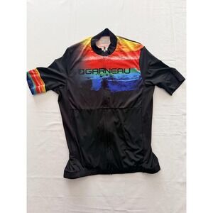 Louis Garneau Art Cycling Jersey Mens Large Black Rainbow Graphic Full Zip